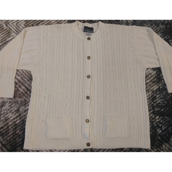 Vintage Sweaters - Vintage Jessica Stevens Cable Knit Chunky Fisherman Cardigan Sweater Ivory 20W